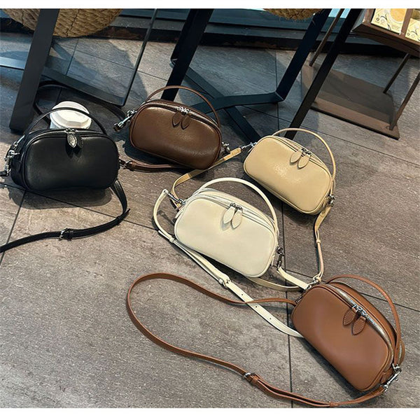 Chic Soft Leather Mini Square Crossbody Bag – Double-Zipper Tote for Women, Perfect Casual Everyday Carry