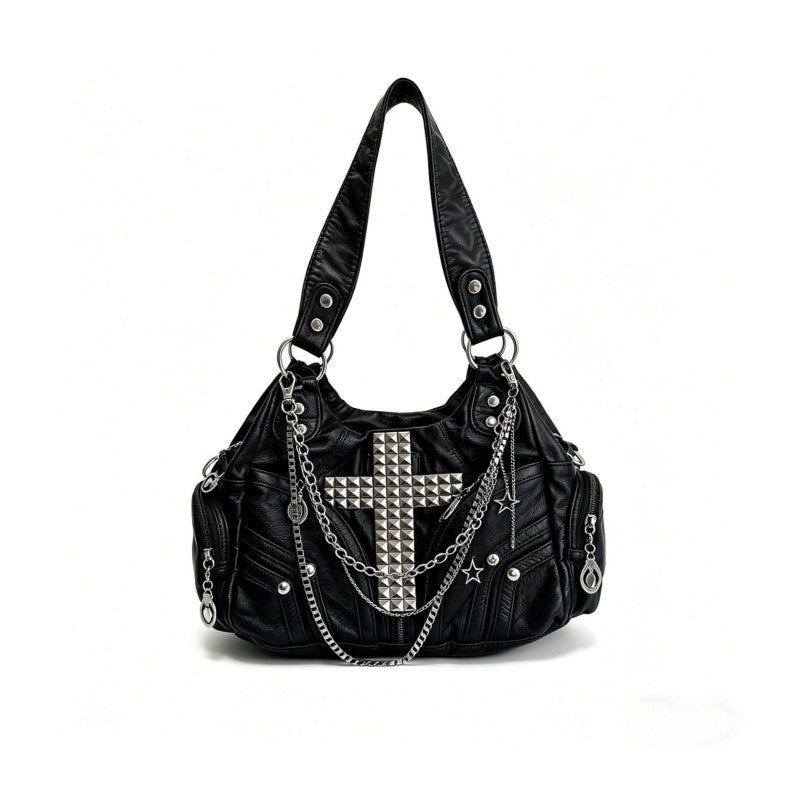 Punk-style chain bag black motorcycle cross-cultural gothic girl single-shoulder tote bag versatile crossbody bag Main image
