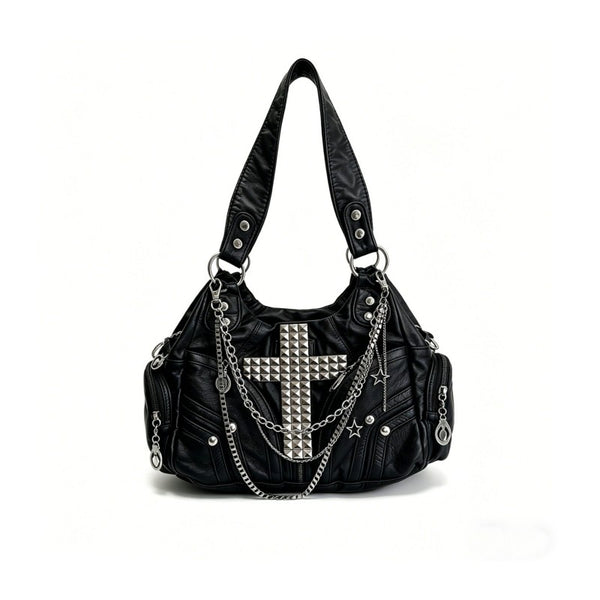 Punk-style chain bag black motorcycle cross-cultural gothic girl single-shoulder tote bag versatile crossbody bag
