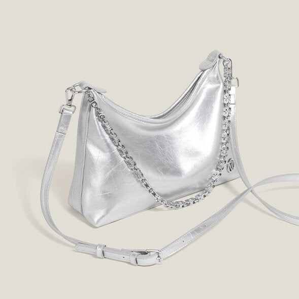 Women's Silver/Beige Premium Underarm Tote Bag