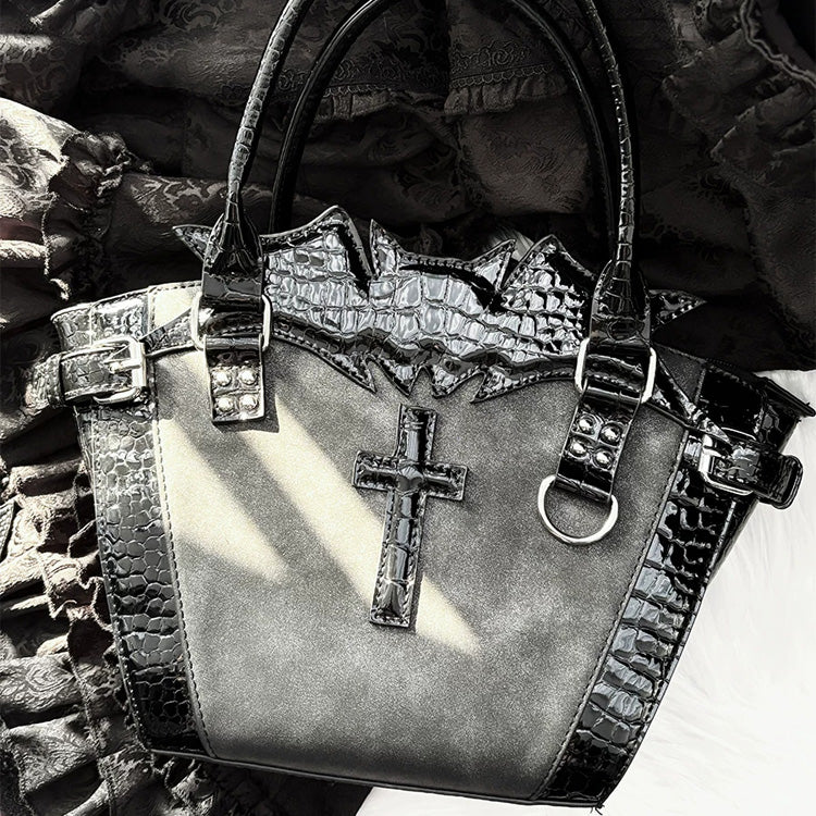 Black Night Cross Bat Step Shape Gothic Japanese Handbag
