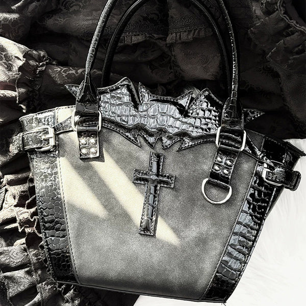 Black Night Cross Bat Step Shape Gothic Japanese Handbag