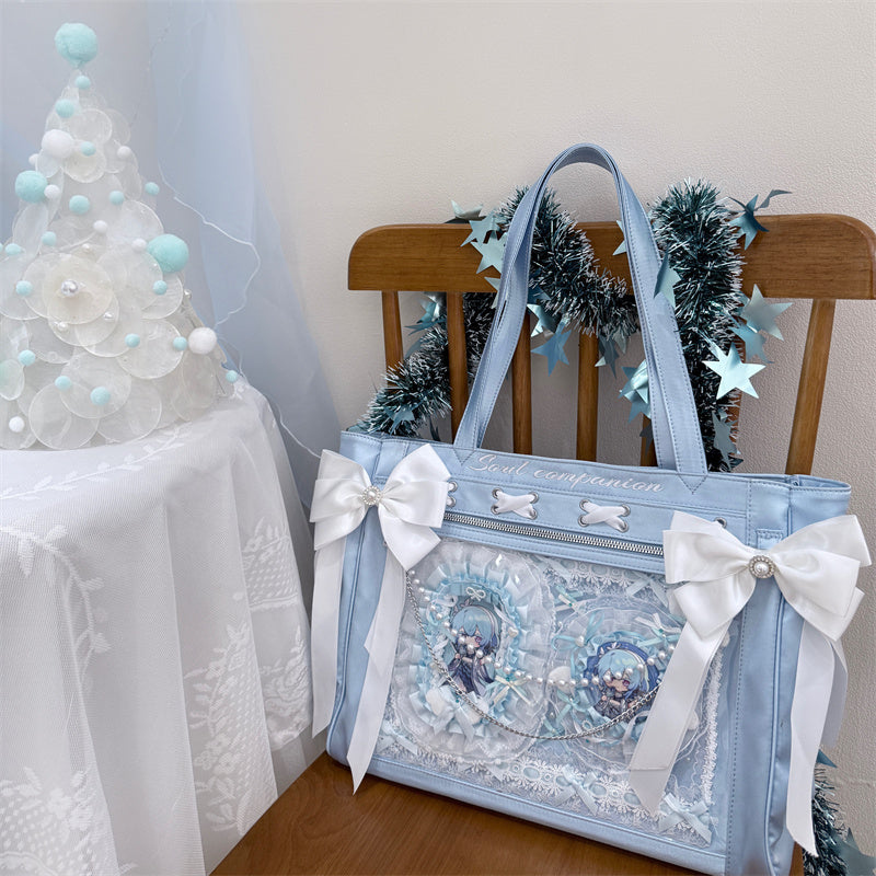 Satin contrasting color single shoulder crossbody ribbon girl large capacity bag