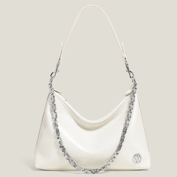 Women's Silver/Beige Premium Underarm Tote Bag