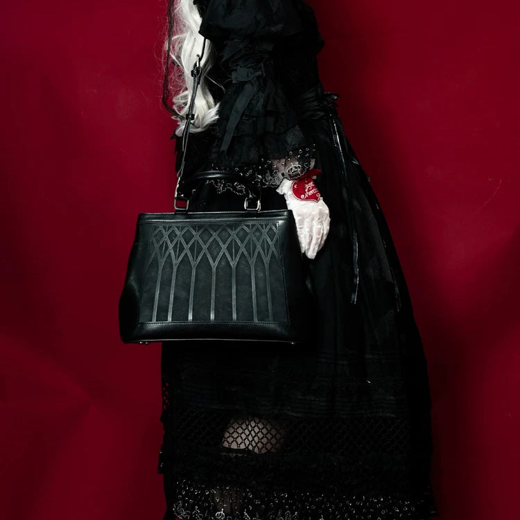 Black Yggdrasil Printed Embroidered Gothic Handbag