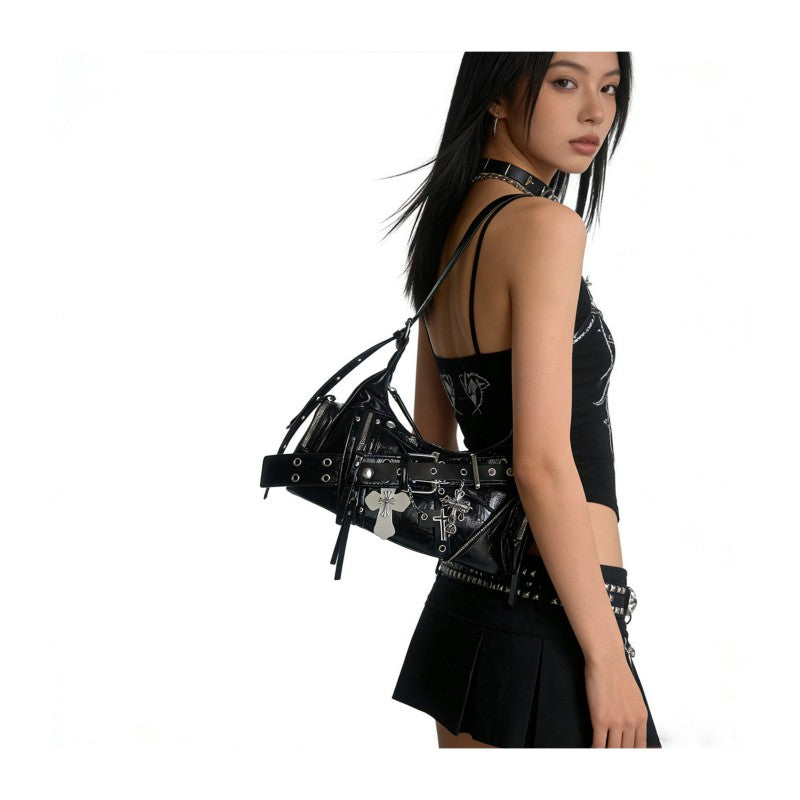 Dark Punk Underarm Bag Y2K Motorcycle Rivet Women's Shoulder Bag Cross Heavy Work Sweet and Cool Crossbody Bag