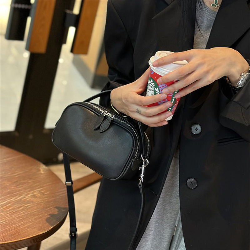 Chic Soft Leather Mini Square Crossbody Bag – Double-Zipper Tote for Women, Perfect Casual Everyday Carry