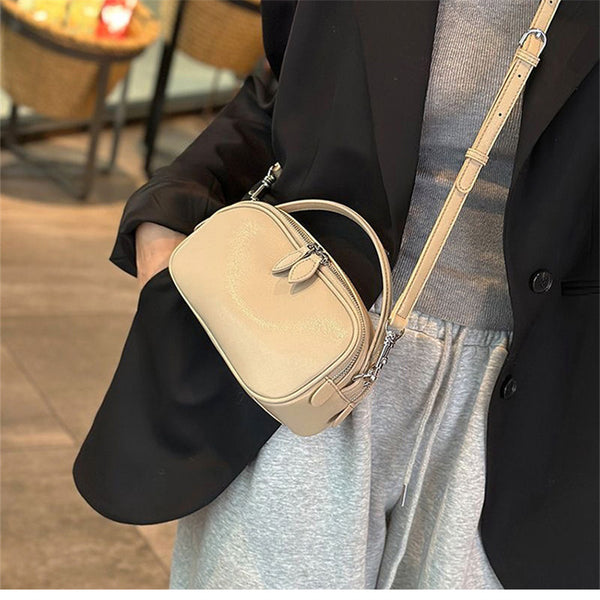 Chic Soft Leather Mini Square Crossbody Bag – Double-Zipper Tote for Women, Perfect Casual Everyday Carry