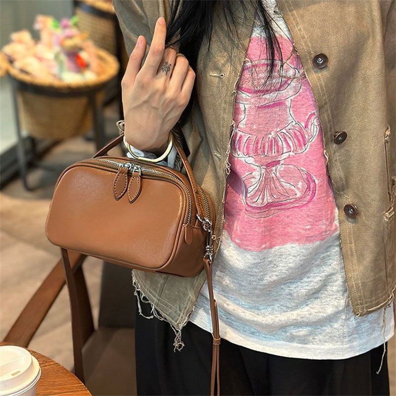 Chic Soft Leather Mini Square Crossbody Bag – Double-Zipper Tote for Women, Perfect Casual Everyday Carry