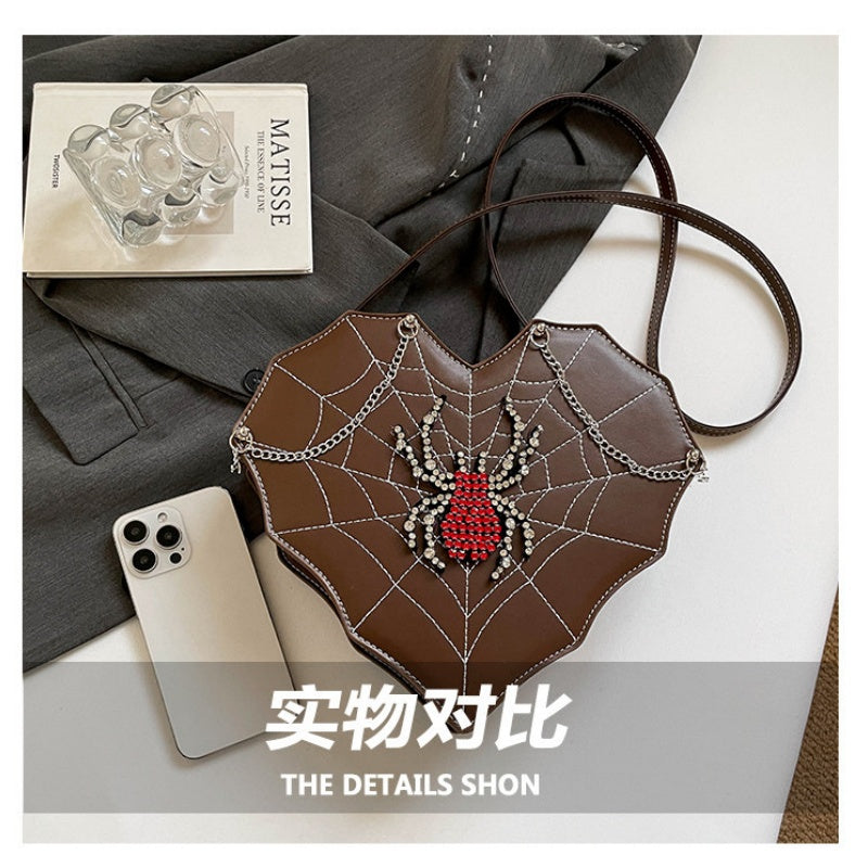 Spicy Girl Motorcycle Bag Chain Cross Pendant Embroidery Single Shoulder Bag Spider Heart Fashion Versatile Crossbody Bag