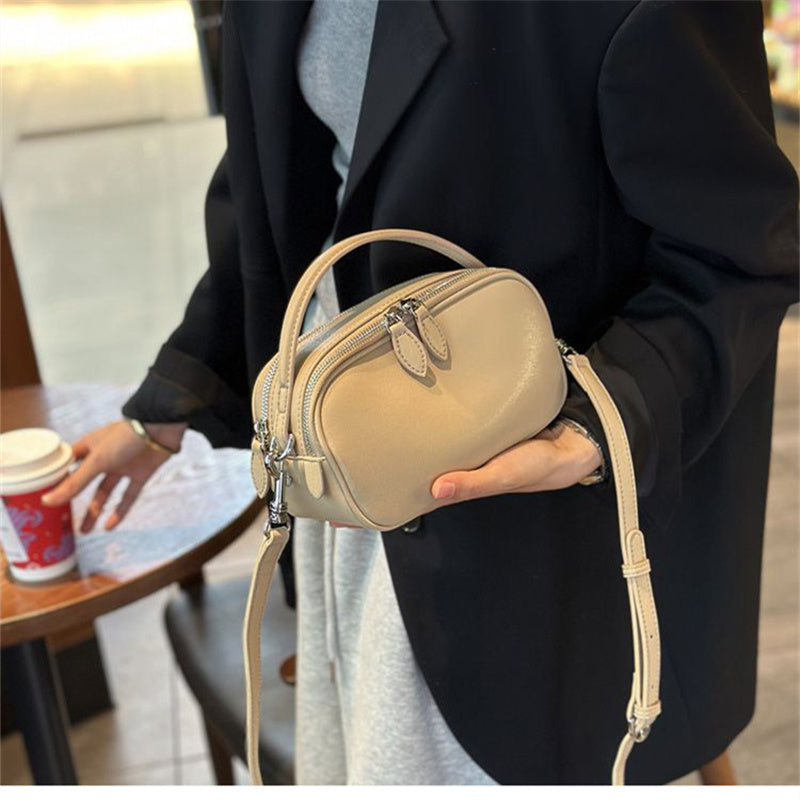 Chic Soft Leather Mini Square Crossbody Bag – Double-Zipper Tote for Women, Perfect Casual Everyday Carry