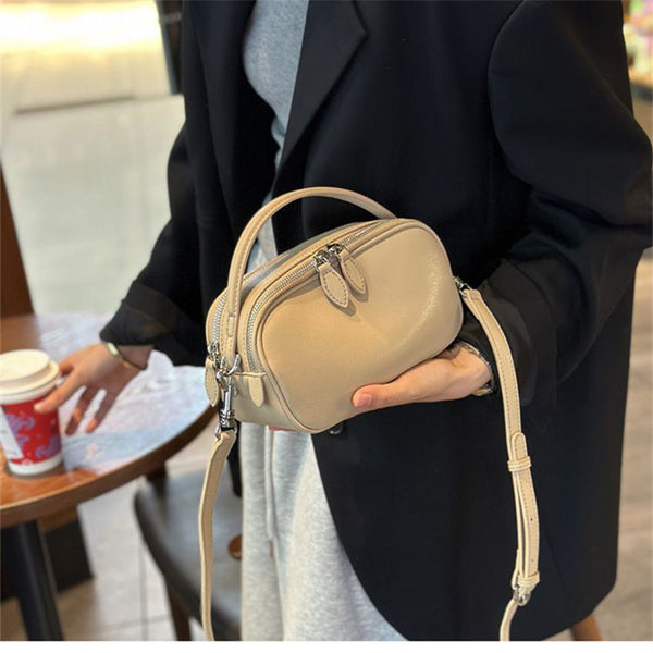 Chic Soft Leather Mini Square Crossbody Bag – Double-Zipper Tote for Women, Perfect Casual Everyday Carry