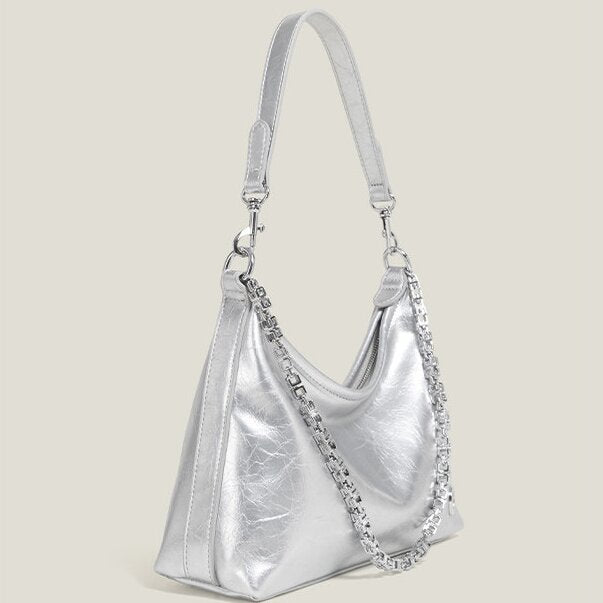 Women's Silver/Beige Premium Underarm Tote Bag
