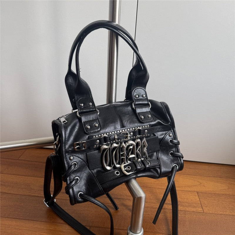 Gothic letter underarm bag for women rivet motorcycle style Y2K niche single shoulder crossbody punk Abby handbag for flirty girls Main image