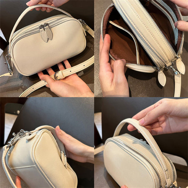 Chic Soft Leather Mini Square Crossbody Bag – Double-Zipper Tote for Women, Perfect Casual Everyday Carry