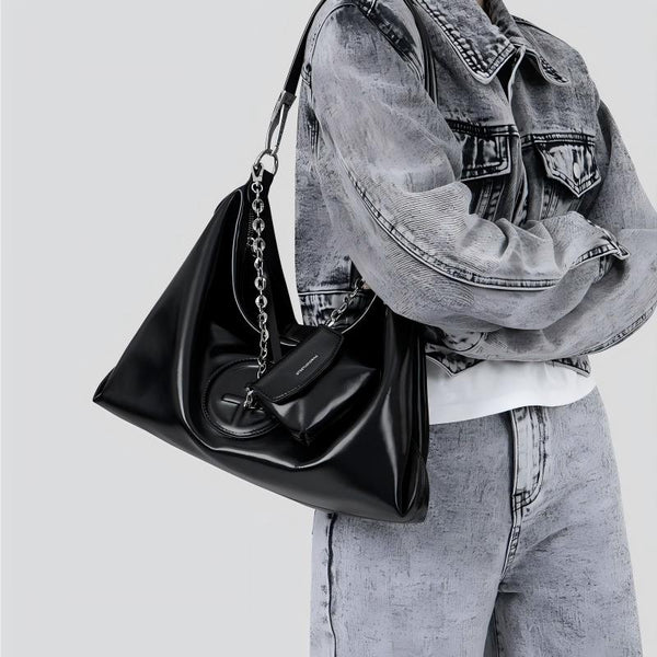 Fall Winter Tote Crossbody Bag for Petite Women, Large Capacity Black Handbag