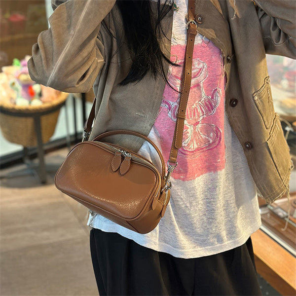 Chic Soft Leather Mini Square Crossbody Bag – Double-Zipper Tote for Women, Perfect Casual Everyday Carry