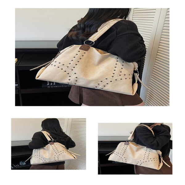 Vintage Punk Style Rivet Single-Shoulder Bag for Women Fashionable Commuter Bag Single-Shoulder Bag
