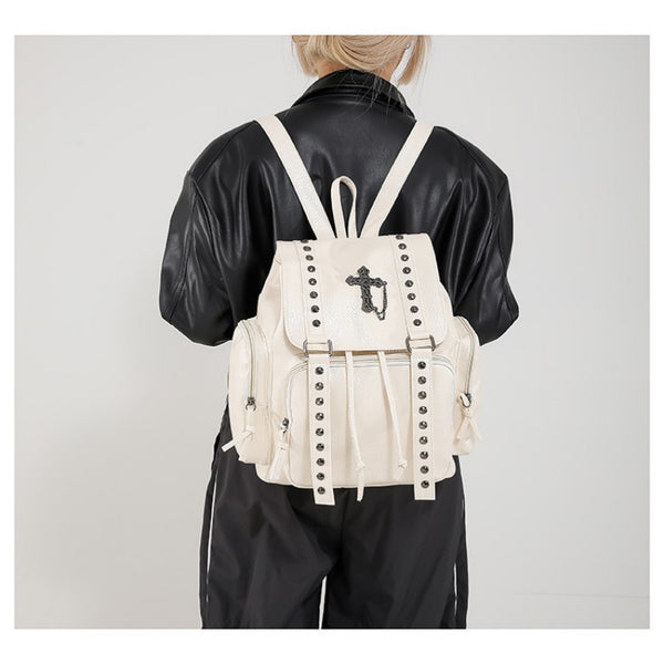 Punk Motorcycle Style Gothic Backpack New Retro Niche High-End Cross Stud Commuter Bag