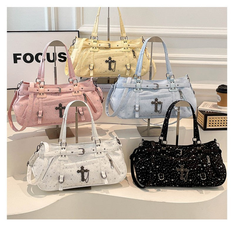 Motorcycle Punk Style Star Armpit Bag for Women Large Capacity Shoulder Bag Crossbody Bag Motorcycle Bag Handbag