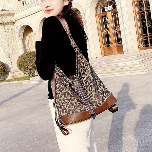 Chic Leopard Print Backpack for Women – Multi-Functional Large Travel Daypack, Perfect for Everyday Style
