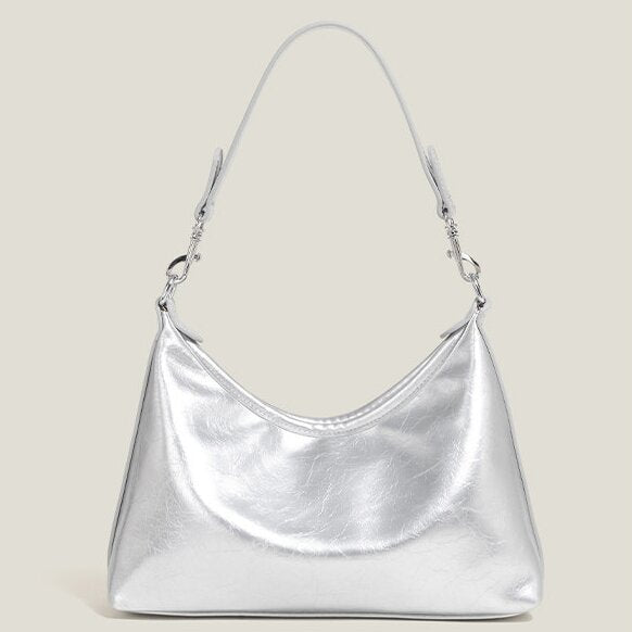 Women's Silver/Beige Premium Underarm Tote Bag