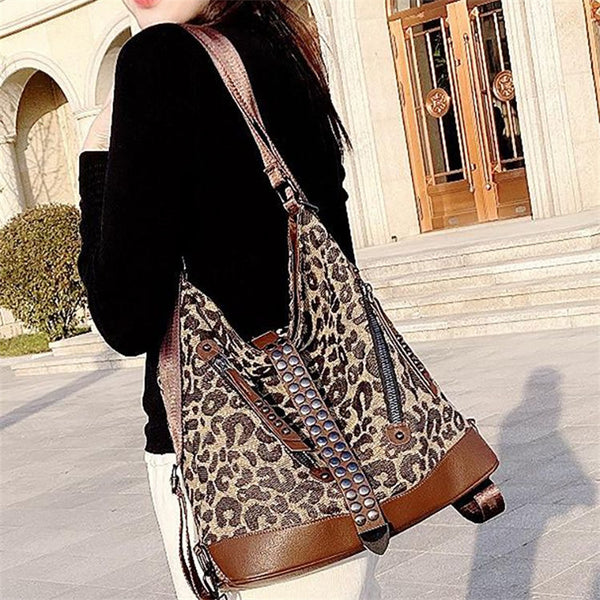 Chic Leopard Print Backpack for Women – Multi-Functional Large Travel Daypack, Perfect for Everyday Style