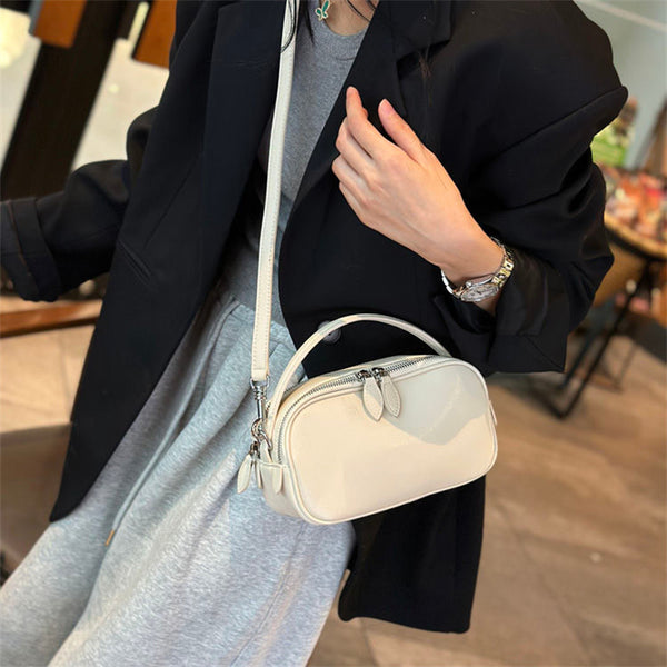 Chic Soft Leather Mini Square Crossbody Bag – Double-Zipper Tote for Women, Perfect Casual Everyday Carry