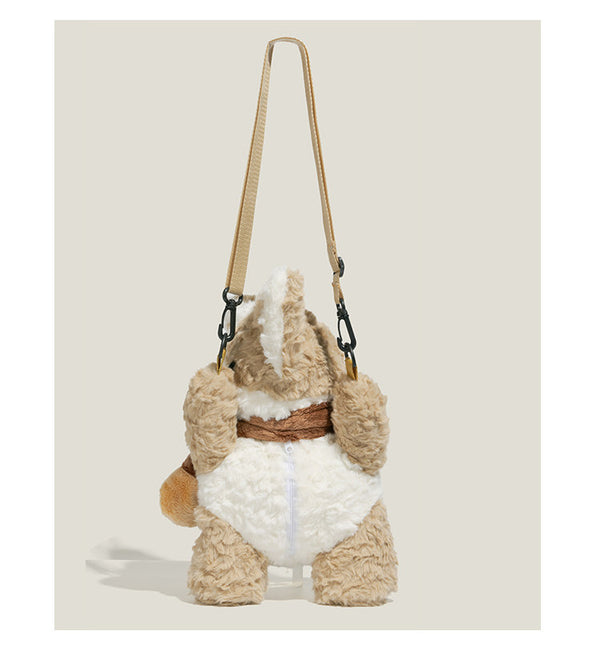 Fluffy Corgi Plush Doll Crossbody Decorative Mini Backpack