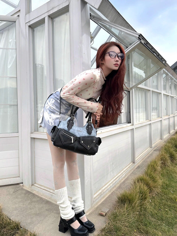 Blue/Brown Zippered Daily Classic Punk bag