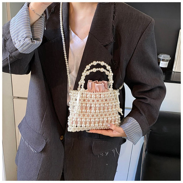 Handmade Beaded Handbag for Women 2026 New Arrival Niche Design Ins French Pearl Mobile Phone Single Shoulder Crossbody Bag