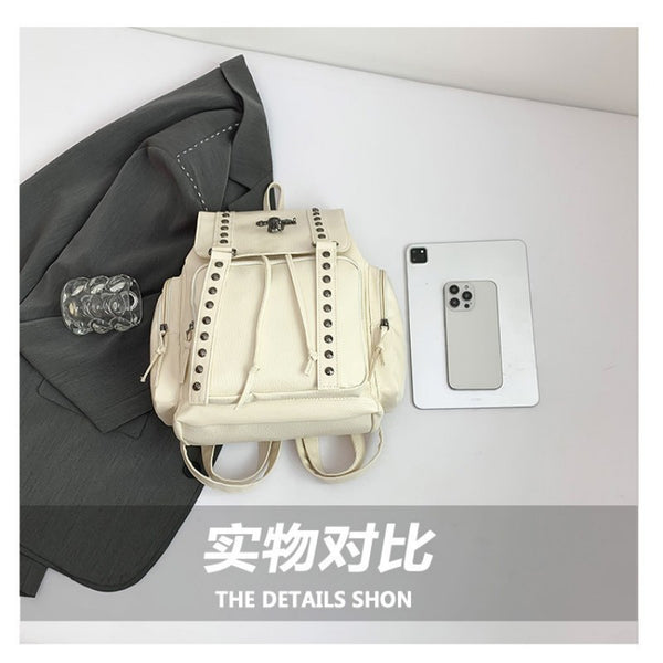 Punk Motorcycle Style Gothic Backpack New Retro Niche High-End Cross Stud Commuter Bag