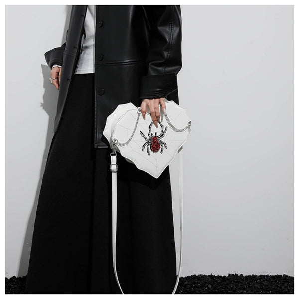 Spicy Girl Motorcycle Bag Chain Cross Pendant Embroidery Single Shoulder Bag Spider Heart Fashion Versatile Crossbody Bag