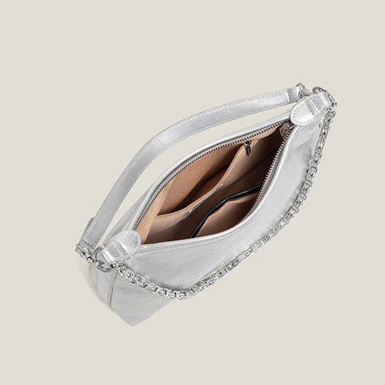 Women's Silver/Beige Premium Underarm Tote Bag