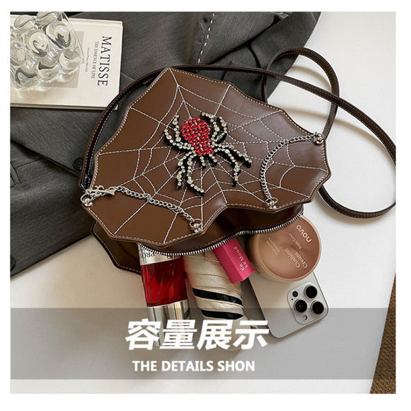 Spicy Girl Motorcycle Bag Chain Cross Pendant Embroidery Single Shoulder Bag Spider Heart Fashion Versatile Crossbody Bag