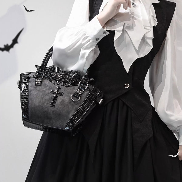 Black Night Cross Bat Step Shape Gothic Japanese Handbag