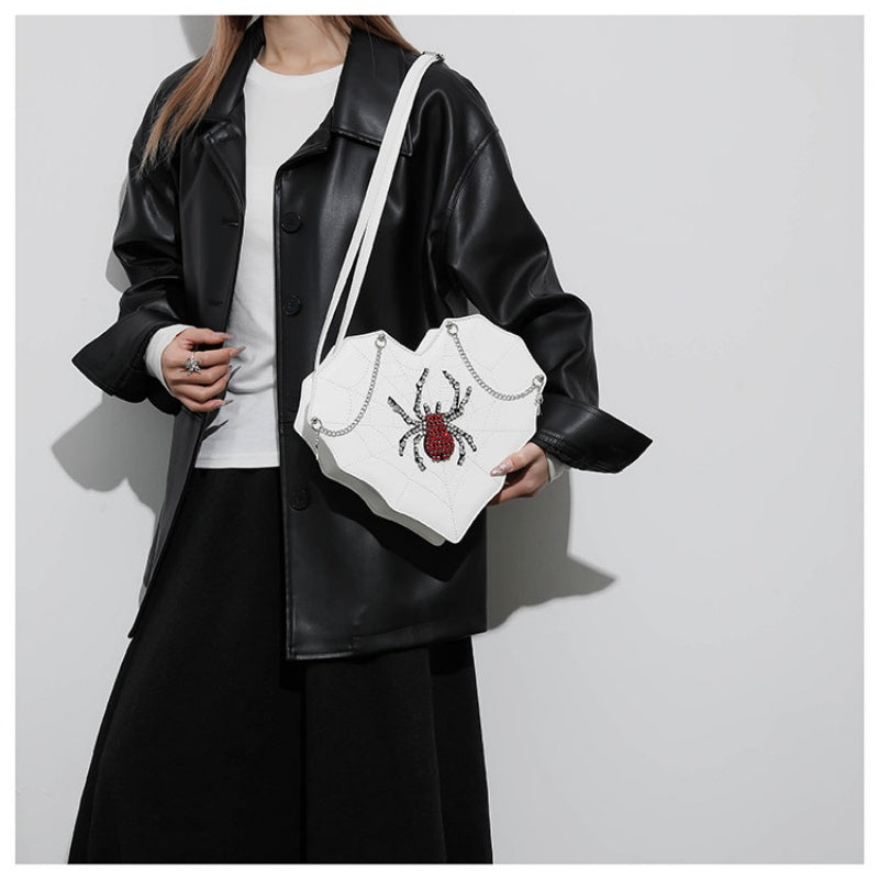 Spicy Girl Motorcycle Bag Chain Cross Pendant Embroidery Single Shoulder Bag Spider Heart Fashion Versatile Crossbody Bag