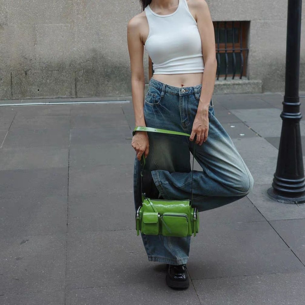 Black/Green Zippered Sweet Gothic Punk Crossbody Bag