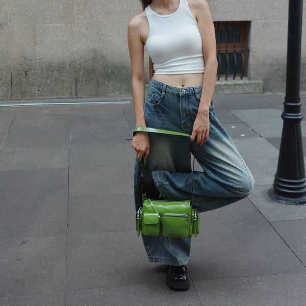 Black/Green Zippered Sweet Gothic Punk Crossbody Bag