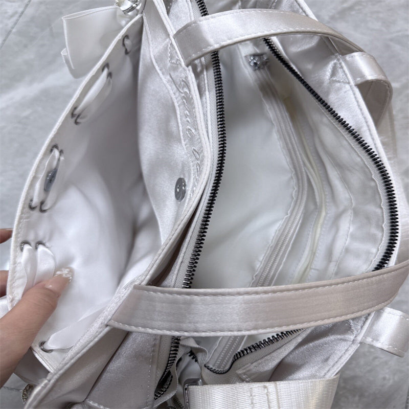 Satin contrasting color single shoulder crossbody ribbon girl large capacity bag