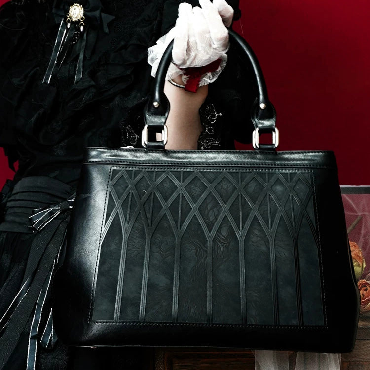 Black Yggdrasil Printed Embroidered Gothic Handbag