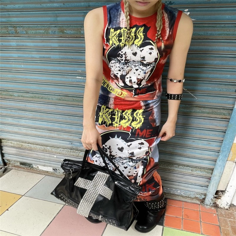 Motorcycle bag, rivet cross tote bag, street punk style Y2K crossbody commuting large capacity shoulder bag
