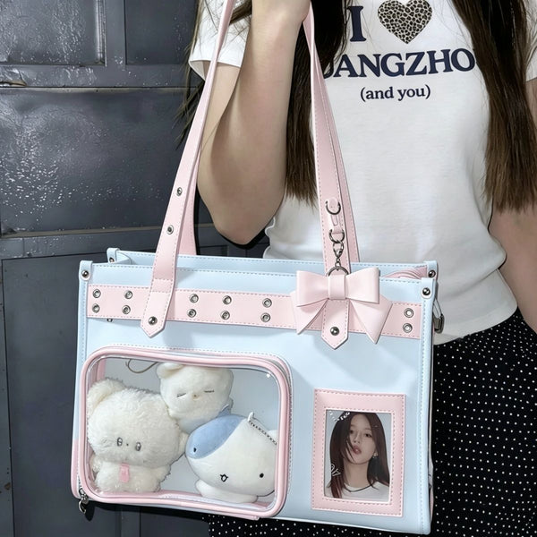 Multi-Color Bow Zippered Anime Heart Daily Sweet Itabag
