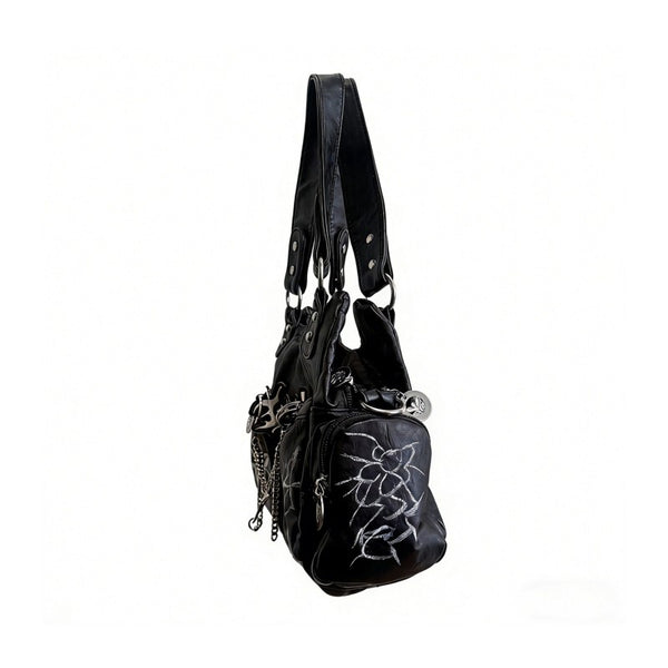 Punk style motorcycle bag women chain dark graffiti sweet and cool tote bag niche Y2K shoulder armpit and crossbody bag