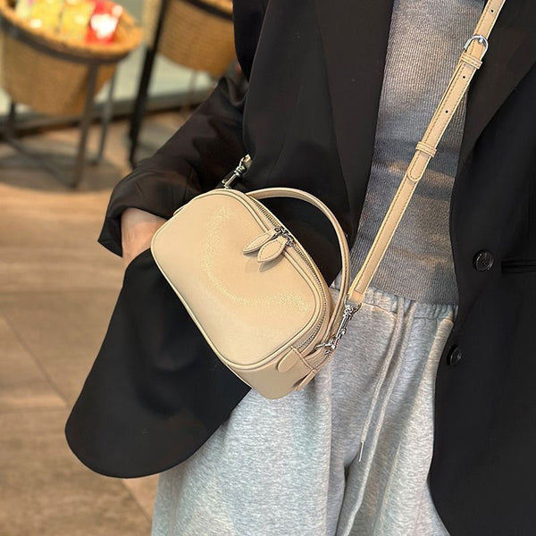 Chic Soft Leather Mini Square Crossbody Bag – Double-Zipper Tote for Women, Perfect Casual Everyday Carry