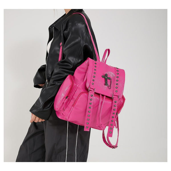 Punk Motorcycle Style Gothic Backpack New Retro Niche High-End Cross Stud Commuter Bag