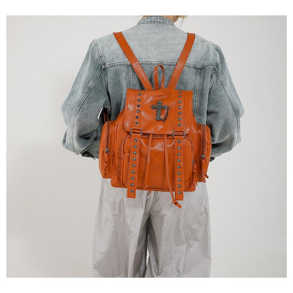 Punk Motorcycle Style Gothic Backpack New Retro Niche High-End Cross Stud Commuter Bag