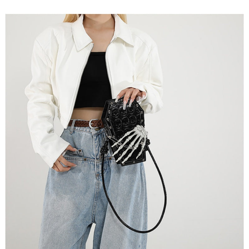 Dark style skeleton hand claw skeleton mobile phone single-shoulder bag for women Halloween