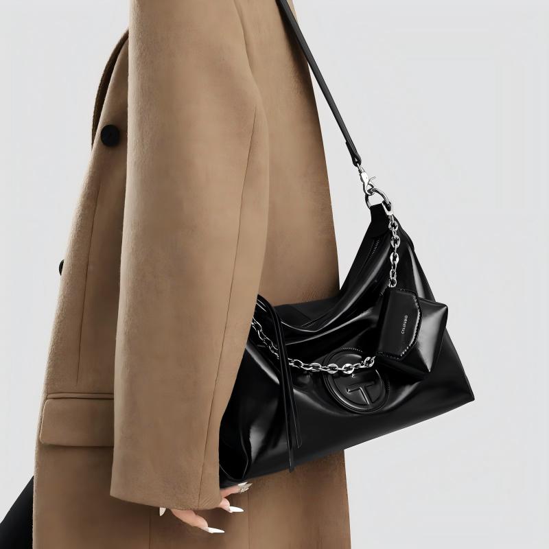 Fall Winter Tote Crossbody Bag for Petite Women, Large Capacity Black Handbag