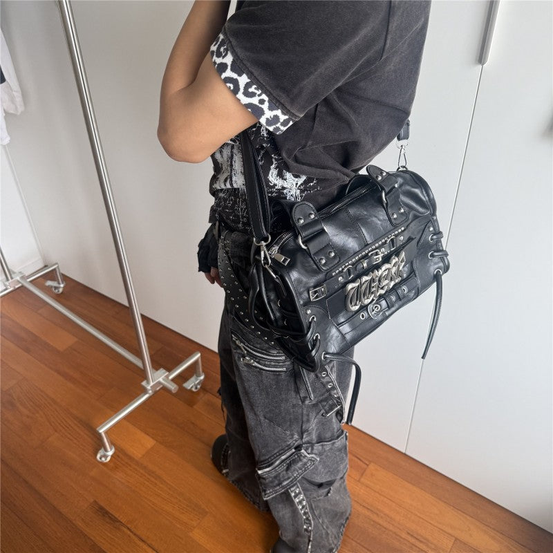 Gothic letter underarm bag for women rivet motorcycle style Y2K niche single shoulder crossbody punk Abby handbag for flirty girls